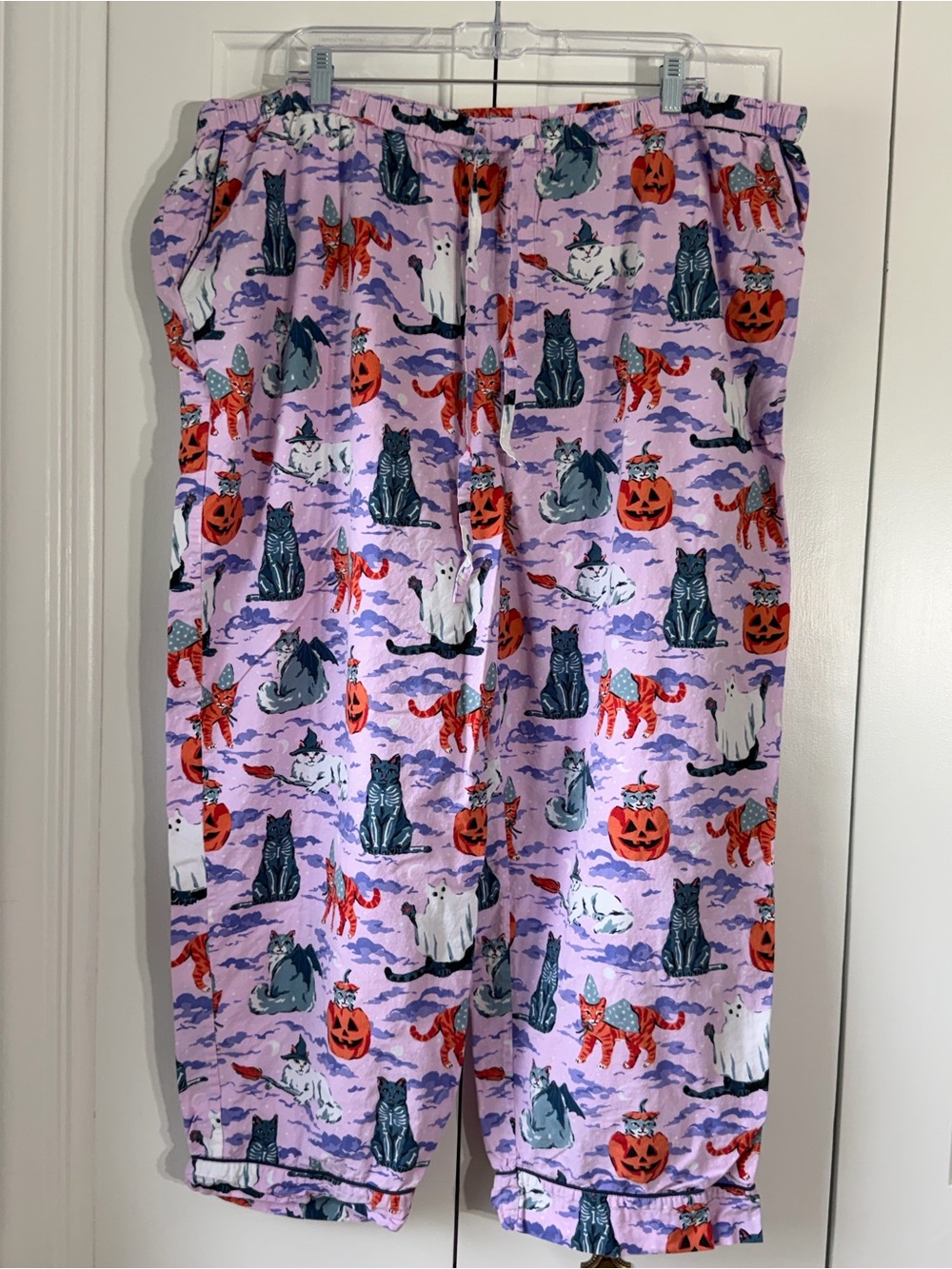 Printfresh Lavender Halloween Cat Print Pajama Pants; 3X
